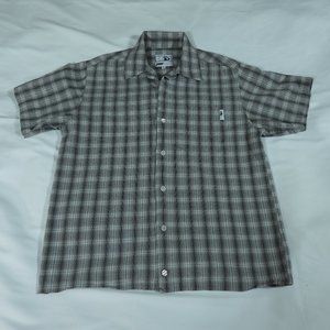 Men's Good Vibes Casual Grey Black & White Plaid Button Down Shirt - Size Small